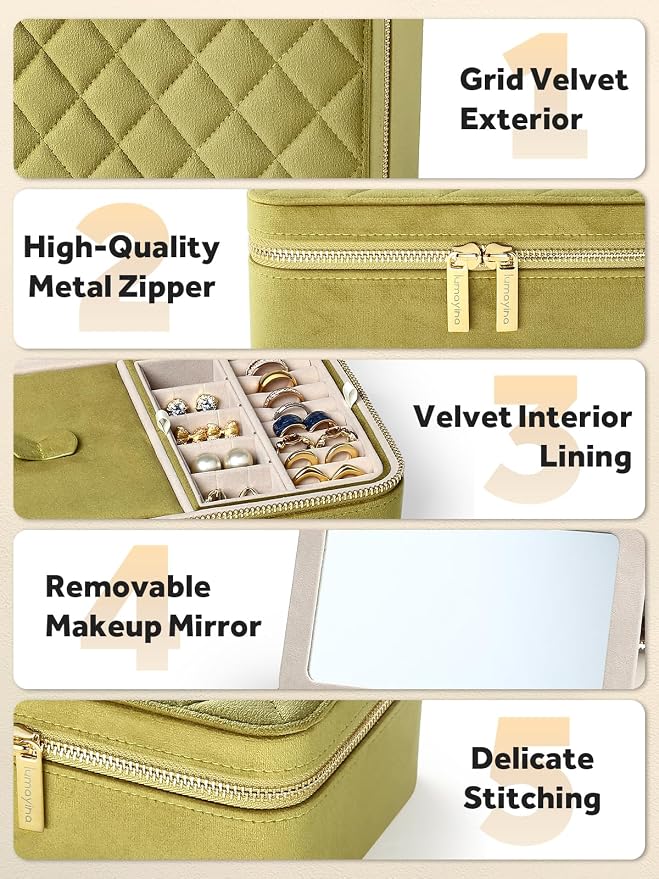 Velvet Travel Jewelry Box with Large Mirror, Double-Layer Jewelry Organizer Case - Image 5