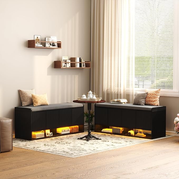 HOMEFORT 47.2" Fluted Shoe Storage Bench, Entryway Bench - Image 3