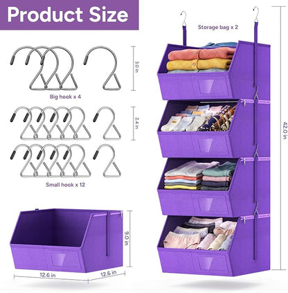 2 Pack 4-Tier Hanging Closet Organizer, Detachable Hanging Storage Shelves - Image 3