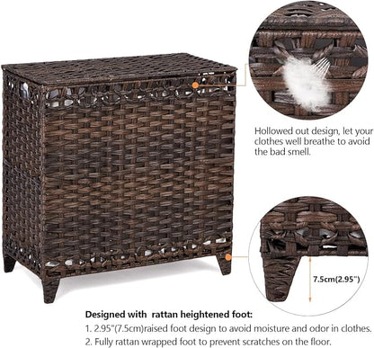 Laundry Hamper with 3 Removable Liner Bags; 132L Handwoven Rattan Laundry - Image 5