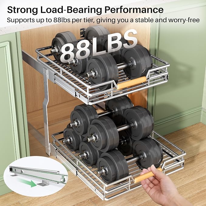 Pull out Cabinet Organizer, 2 Tiers 15"W X 21"D, Heavy Duty Smooth Sliding - Image 7