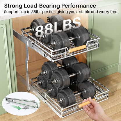 Pull out Cabinet Organizer, 2 Tiers 15"W X 21"D, Heavy Duty Smooth Sliding - Image 7