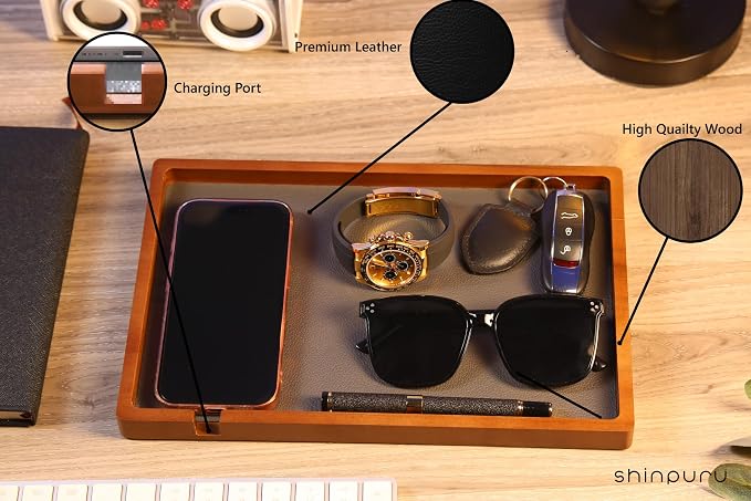 Shinpuru Wooden Valet Tray for Men, Nightstand Organizer - Image 3