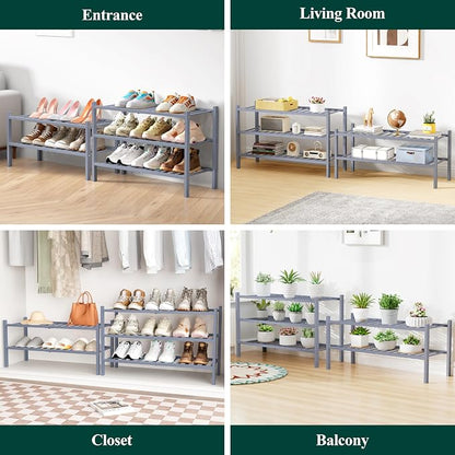 Smiry Bamboo Shoe Rack for Closet, 4 Tier Wooden Stackable Shoe Organizer - Image 7
