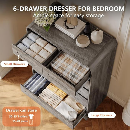 Grey Dresser for Bedroom with 6 Drawers, Tall Dressers & Chest of Drawers with - Image 3