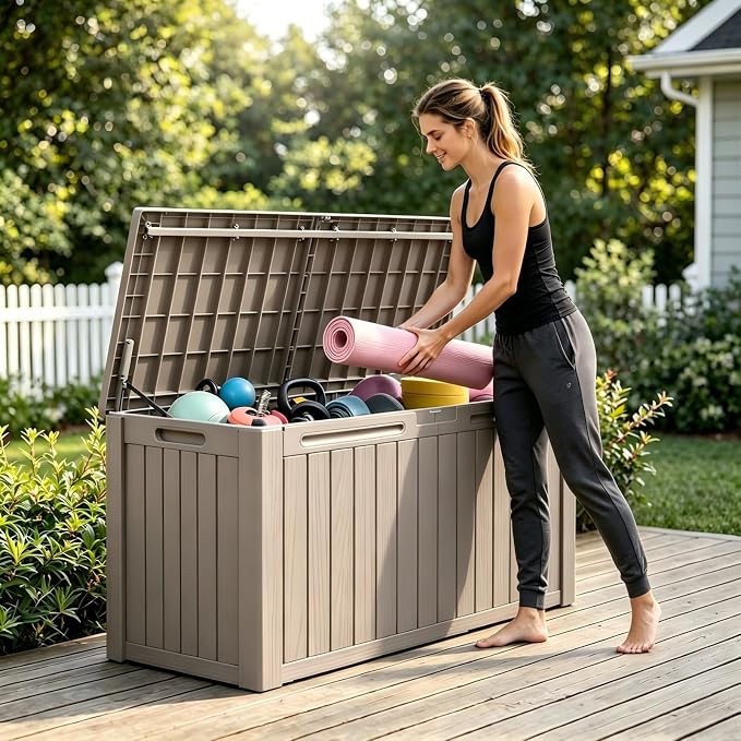 180 Gallon Outdoor Storage Box Waterproof, Large Resin Deck Box - Image 4