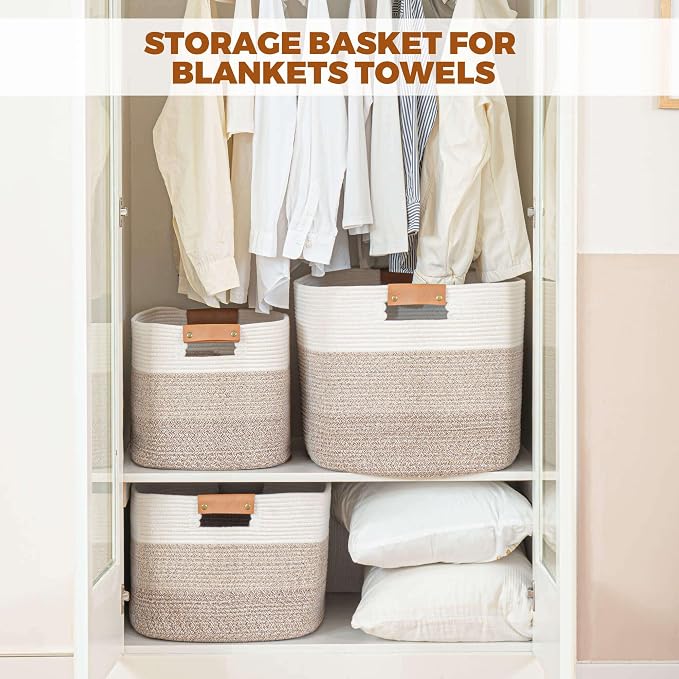 danpinera Rectangle Blanket Storage Basket, Large Blanket Basket Living Room - Image 4