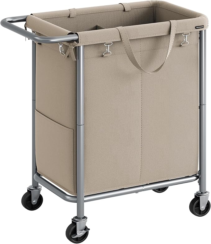 SONGMICS Laundry Basket with Wheels, 2-Section Rolling Laundry Hamper, 37 by SONGMICSbySONGMICSHOME
