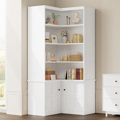 IRONCK Corner Bookshelf with Doors, 6 Tier Bookcase with Storage, Corner Shelf - Image 7