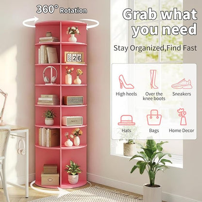 VINGLI Pink Rotating Shoe Rack Tower, 7 Tier 360°Shoe Storage - Image 7