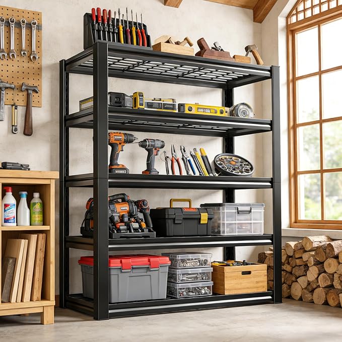72H Storage Shelves Heavy Duty, 2800 LBS Garage Storage Shelves, 5-Tier - Image 2
