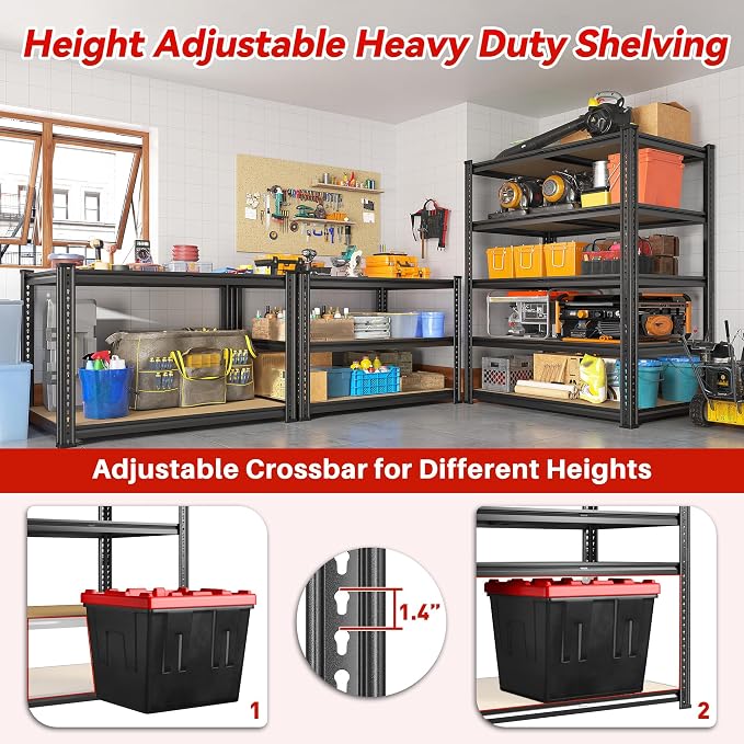 REIBII 72.05" H Storage Shelves 2300LBS Garage Shelving Heavy Duty Metal - Image 5