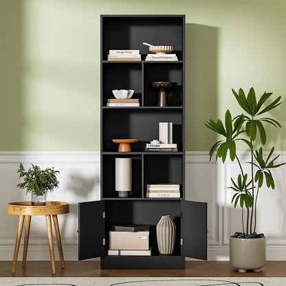 71" Tall Bookshelf with 6 Cubes and 2 Doors, 4-Tier Bookshelf, Open Shelf - Image 4