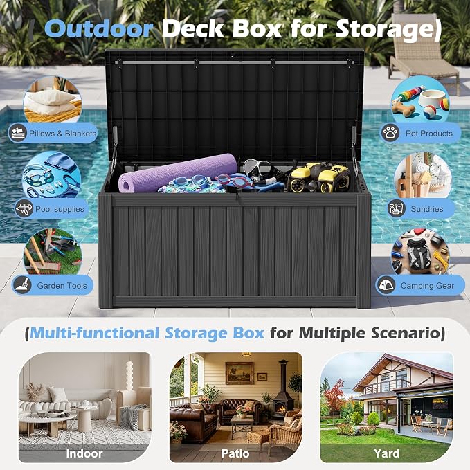 Outdoor Storage Box, 155 Gallon Resin Deck Boxes Outdoor Waterproof - Image 3