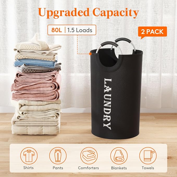 Lifewit 80L 2-Pack Large Laundry Basket, Collapsible Laundry Hamper - Image 4
