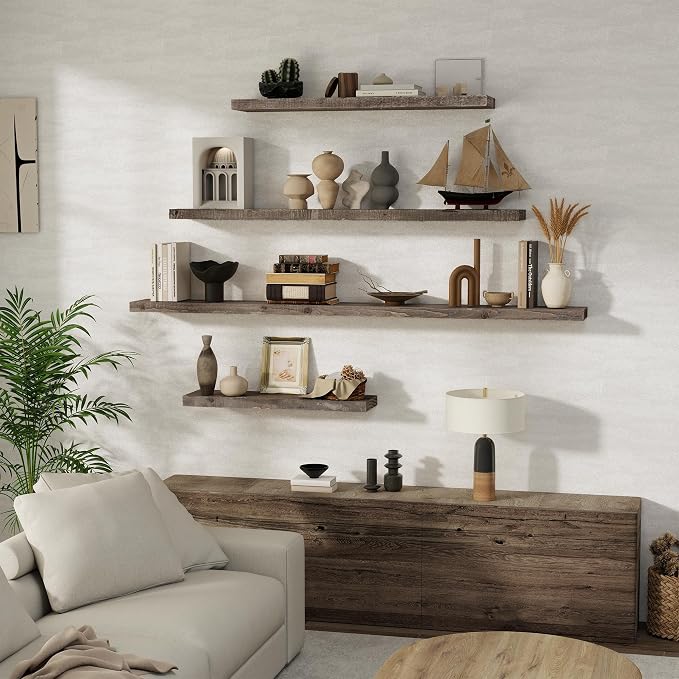 Floating Shelves, 8 Inch Deep Rustic Solid Reclaimed Wood Wall Shelves - Image 2