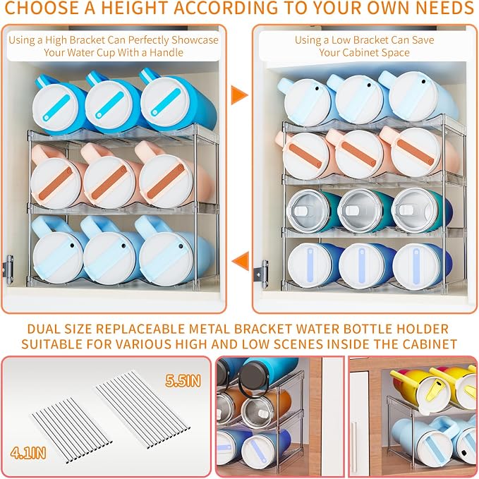 Yieach Larger Compartments Stackable Water Bottle Organizer - Image 3