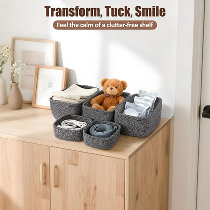 5-Pack Small Woven Rope Storage Baskets, 2 Sizes Organizer Bins | Fabric Cube - Image 6
