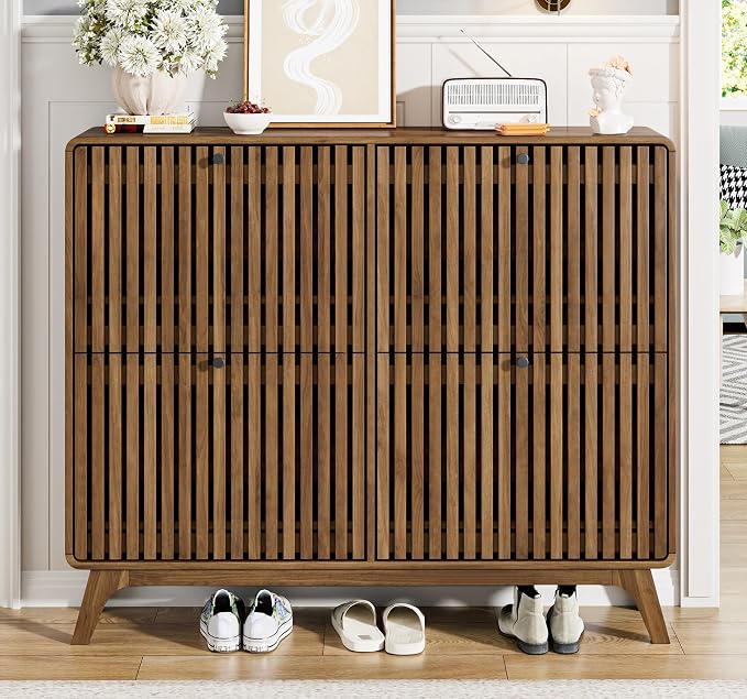Jluomei Large Shoe Cabinet for Entryway, Bamboo Narrow Shoe Cabinet Storage - Image 4