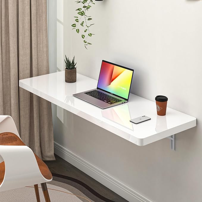 Clikuutory Wall Mounted High Gloss Folding Table, Wall Desk Fold Down by Turnyourhouseintoahome