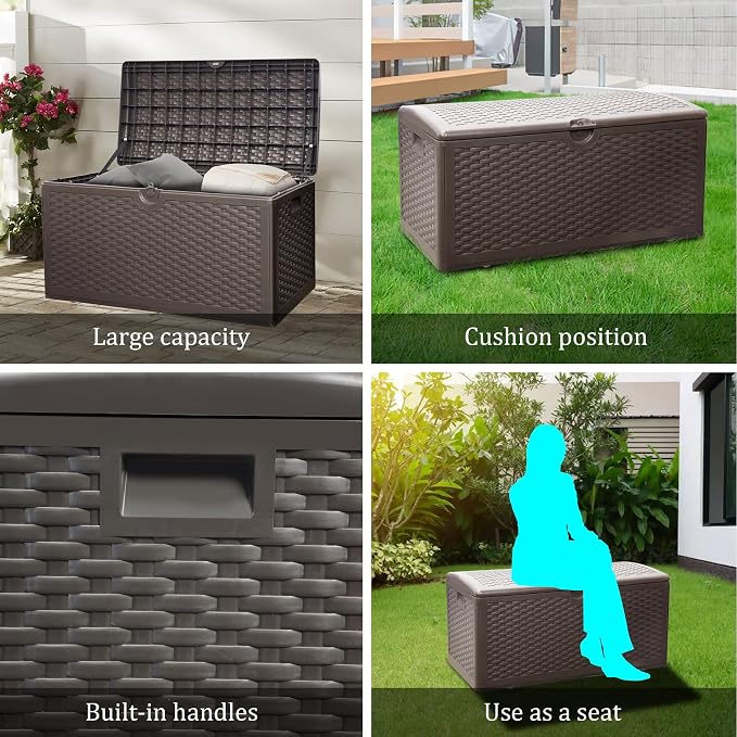 80 Plus Gallon Resin Deck Box, Waterproof Outdoor Storage Box - Image 8