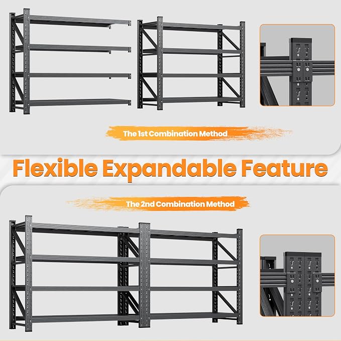60"W Metal Shelving Units, 5000LBS Garage Shelving Heavy Duty, 4 Tier Tall - Image 6
