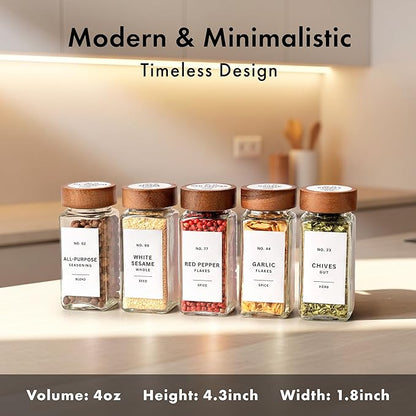 EDELHAUS Glass Spice Jars with Label, 24x Acacia Wooden Lids - Image 2