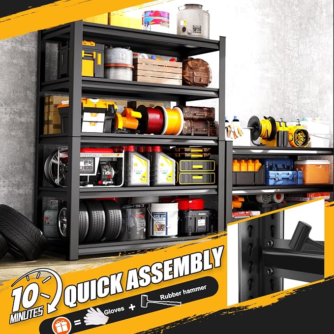 Set of 3 Garage Shelving 5-Tier Heavy Duty Storage Shelves, Adjustable Metal - Image 5