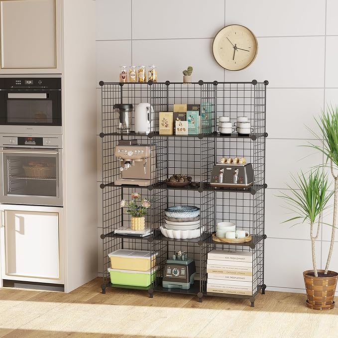 12-Cube Storage Organizer, Metal Wire Cube Shelving Unit, 11.8" L x 11.8" W x - Image 2