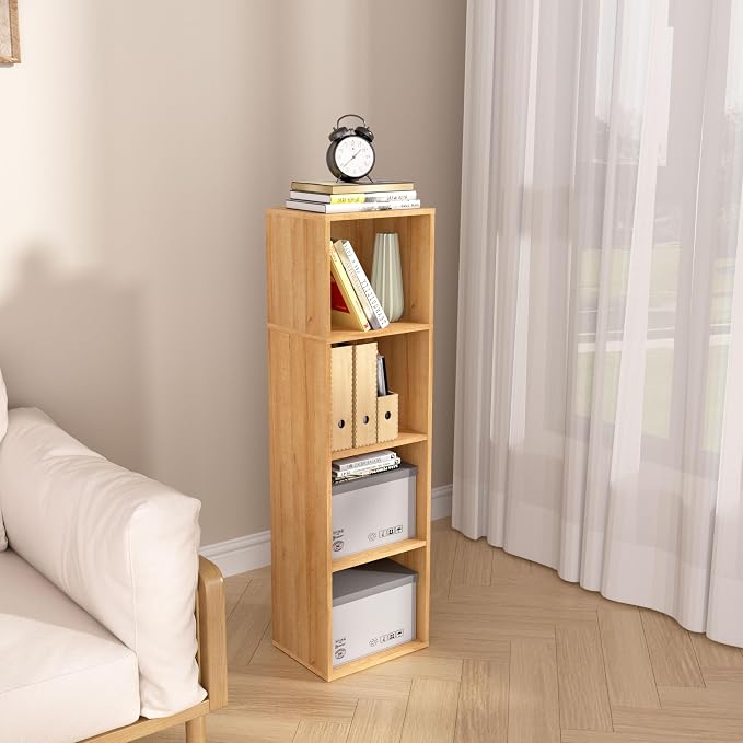 4-Tier Wooden Cube Storage Organizer, 42 Inch Tall Bookcase & Display Shelf - Image 7
