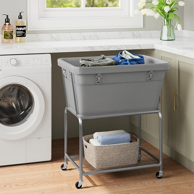 ELYKEN Laundry Cart with Wheels, Rolling Laundry Hamper with Removable Bag and - Image 2