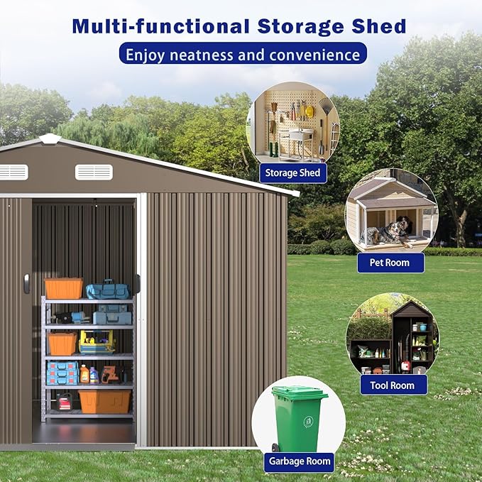 ALAULM 10'x8' Outdoor Storage Shed Outdoor Galvanized Metal Tool Shed - Image 5