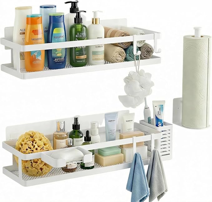 PUSDON 5-in-1 16.5" Extra Long Kitchen Organizer & Shower Caddy Set, Wall Mount by PUSDON