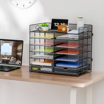 Marbrasse 7 Tier Desktop Literature Organizer, Mesh Paper Organizer, Desk - Image 2