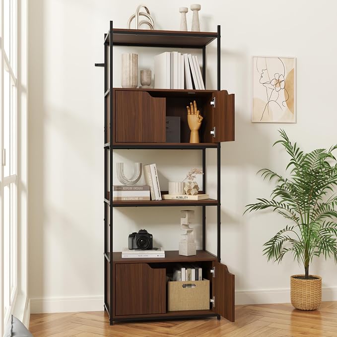 Bookcase with 4 Doors, 6 Tier Open Bookshelf - Image 6