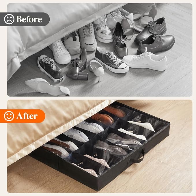 Lifewit 2-Pack Under Bed Shoe Storage Box, 4.3 Inch Slim Low Profile Fabric - Image 6
