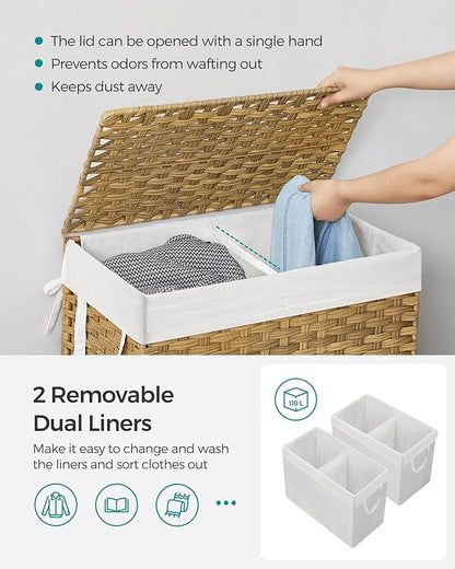 SONGMICS Laundry Hamper with Lid, 110L Clothes Hamper with 2 Removable Liner - Image 3