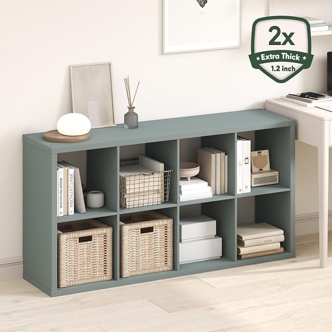 Furinno Cubicle 8-Cube Book Shelf, Extra Thick Frame Bookshelf, Sage Green | - Image 2
