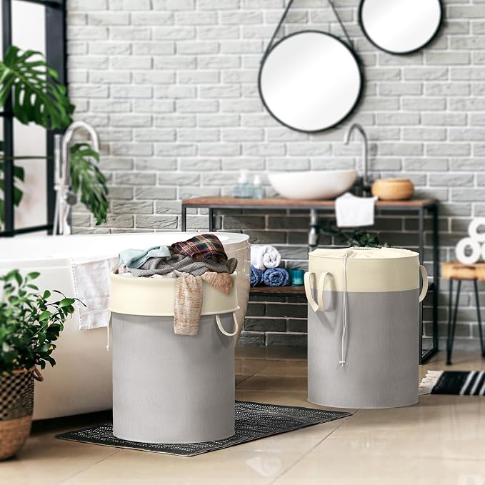 Simple Houseware 74L Collapsible Laundry Hamper, Round Cotton Basket - Image 5