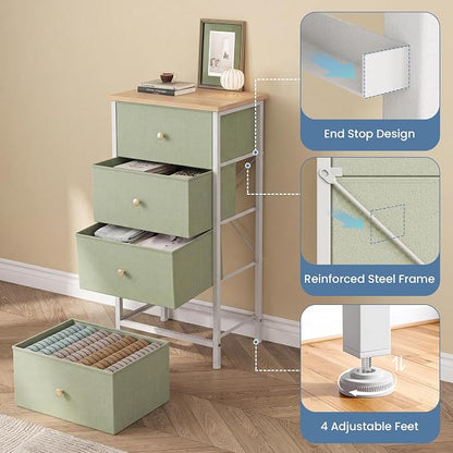 DUMOS Nightstand with 4 Drawers, Bedside Table with Removable Fabric Bins - Image 5