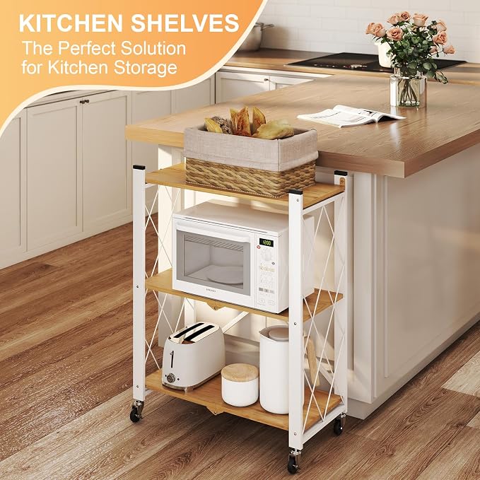 3 Tier Folding Shelf with Wheels, Metal Steel Collapsible Shelves, Folding - Image 7