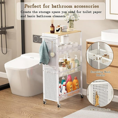 Utility Slim Storage Cart 4 Tier Small Rolling Kitchen Laundry Room - Image 5
