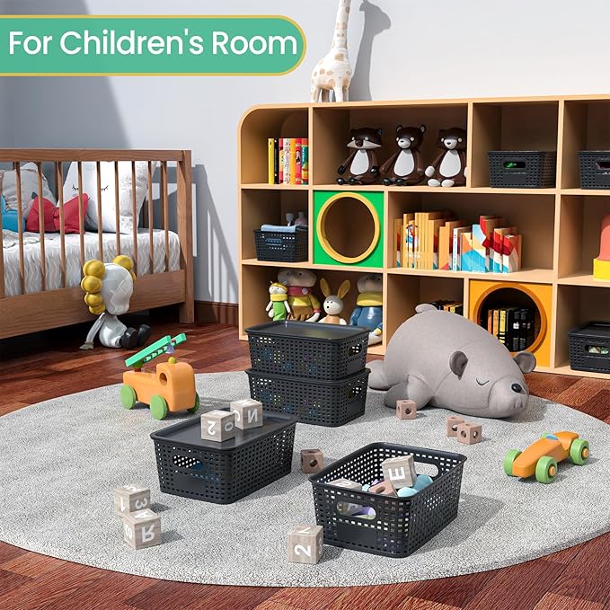 Plastic Storage Baskets with Lid-Plastic Storage Containers Stackable Storage - Image 5