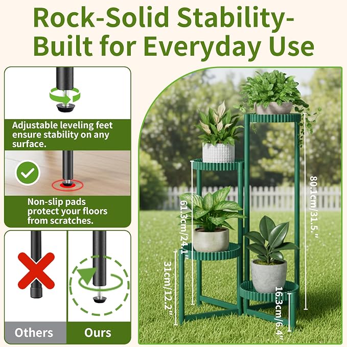 4-Tier Metal Plant Stand Indoor Outdoor, Corner Tall Plant Shelf - Image 3