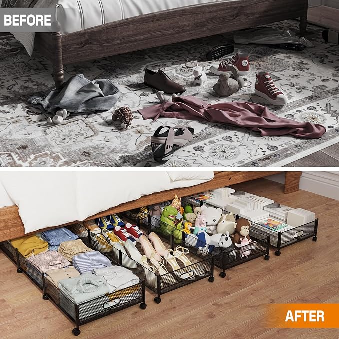 Under Bed Storage With Wheels, 47.2''/90lbs/57.6L, Metal Frame Under Bed - Image 7