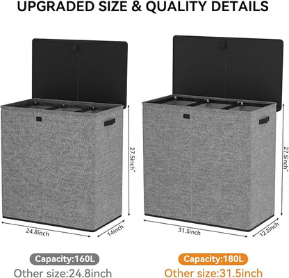 WOWLIVE Laundry Hamper with Lid, 180L Large Laundry Basket 3 Section with - Image 2