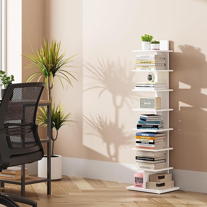 TUTOTAK Book Shelf, Narrow Spine Bookshelf, 8-Tier Bookcase - Image 7