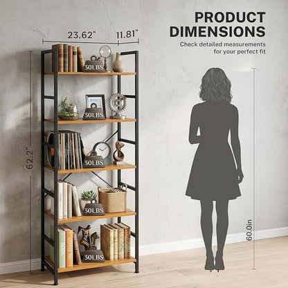 HealSmart 5 Tier Bookshelf, Free Standing Book Shelf Home Office Bookcase Shelf - Image 3