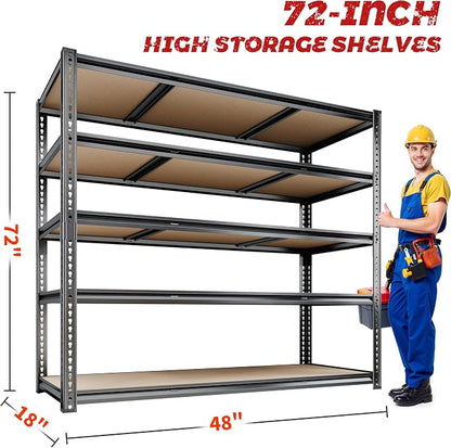 48"W Garage Shelving, 3050LBS Storage Shelves Heavy Duty, 5 Tier Metal Shelving - Image 2