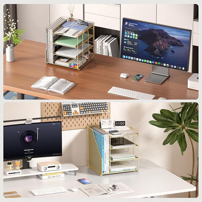 Gold Desk Organizer, 4-Tier Metal Paper Organizer - Image 3